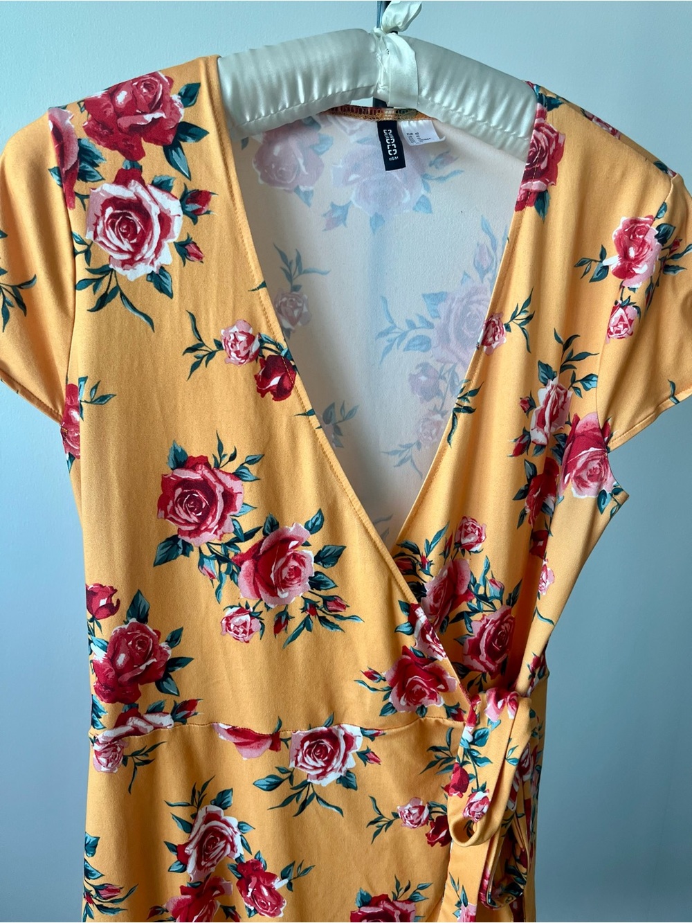 H&M Mustard Yellow Floral Cottagecore Boho Chic Wrap Ruffle Dress Sz 10 - Picture 3 of 15